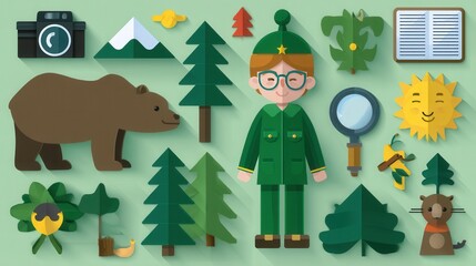 Fototapeta premium Flat Design Camping Adventure: Nature Explorer Icons