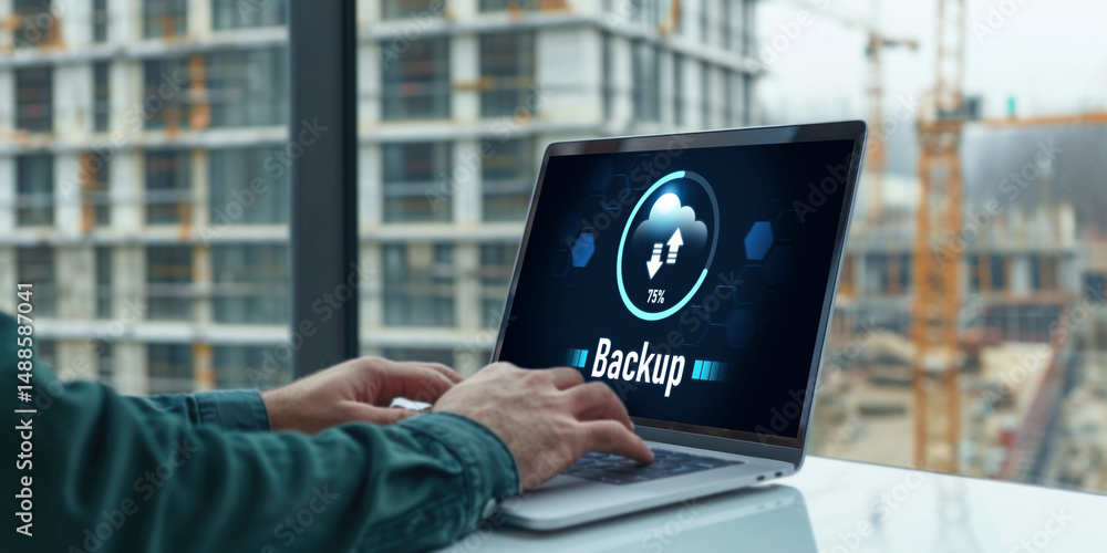 Poster backup storage data internet technology business concept. database storage cloud technology file dat