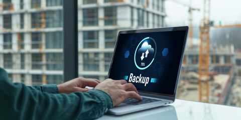 Backup Storage Data Internet Technology Business concept. Database storage cloud technology file data transfer sharing, cyber, big data information, internet banking application download upload brisk