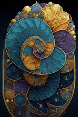 Sacred golden fractal spirals radiate Fibonacci symmetry and cosmic mathematical depth