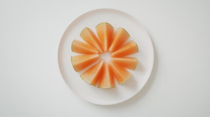 Sliced Cantaloupe Arranged in a Circular Pattern on a Plate