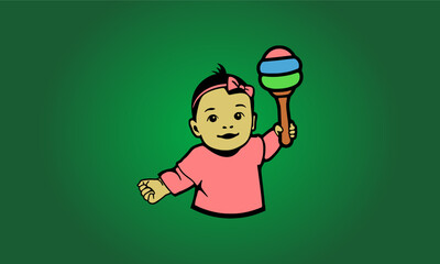 An Infant Playing With Rattle