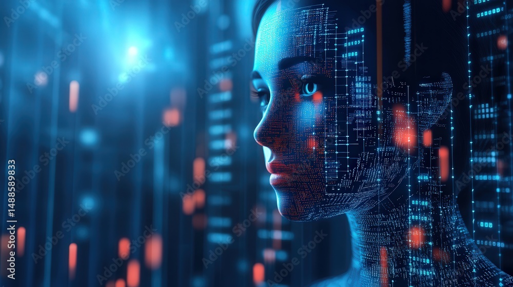 Poster multinational workforce integrating artificial intelligence into financial decision-making, enhancin
