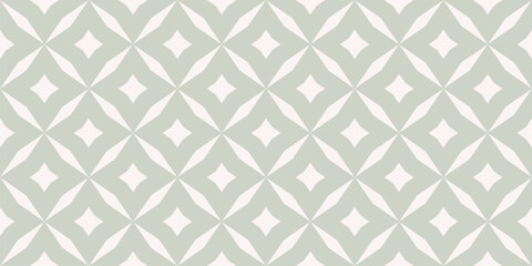Abstract geometric seamless pattern. Elegant vector background. Simple geometric leaf ornament. Light green texture with diamond shapes, stars, rhombuses, floral grid. Repeated decorative geo design