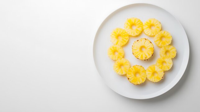 Sliced Pineapple Arranged in a Circle on a White Plate