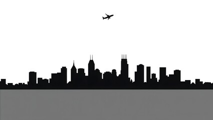 Fototapeta premium skyline with flying airplane 