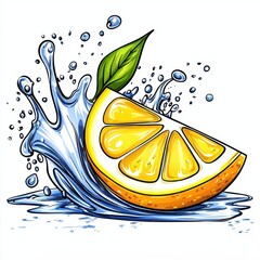 Vibrant Orange Slice Splashing in Water Illustration