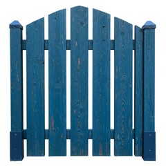 Fototapeta premium Blue Wooden Fence Isolated on White - Rustic charm, country elegance, garden privacy, simple design, sturdy construction