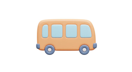 A simple peach colored cartoon school bus with blue windows and wheels on a white background