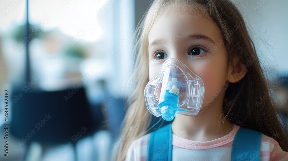 Poster pediatric nebulizer with adaptive airflow, adjusting flu medication output based on breathing rate
