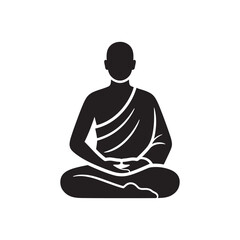 Meditating Monk Silhouette Vector Clipart &ndash; Black Color Design on White Background