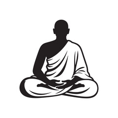 Meditating Monk Silhouette Vector Clipart – Black Color Design on White Background