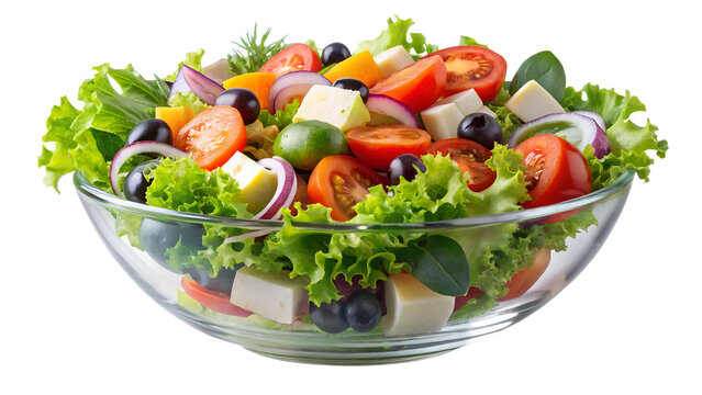 Freshly tossed salad bursting with vibrant colors and textures in a clear glass bowl, perfect for any healthy meal or gathering celebrated in sunny afternoon light Generative AI