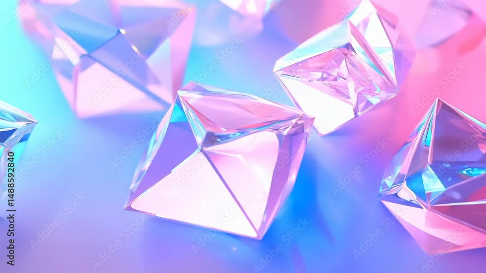 Aufkleber abstract holographic crystal shapes in motion on iridiscent violet background