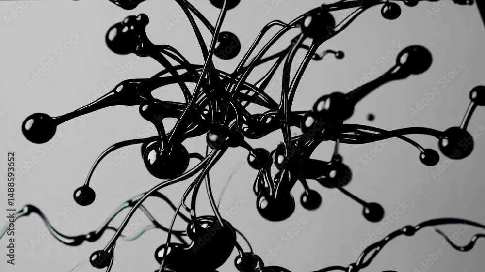 Aufkleber abstract video of tangled black liquid shapes against a gray background, captured from a low-angle, 