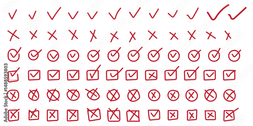 Canvas Prints check marks hand drawn doodle set. tick, cross signs for checkbox, checklist, v and x in sketch se