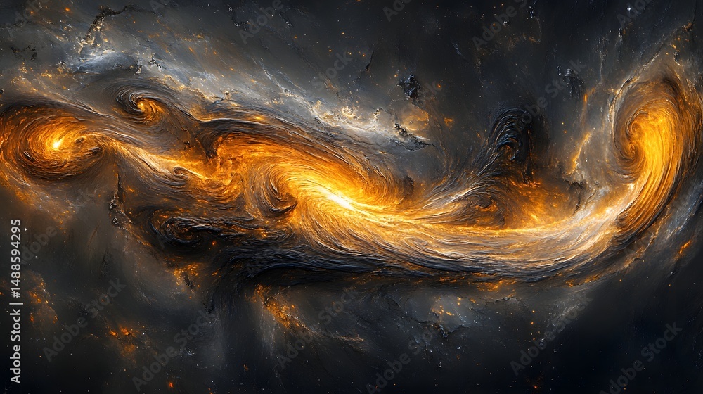 Aufkleber a vibrant cosmic nebula swirls with dynamic energy, featuring a glowing orange and yellow streak aga
