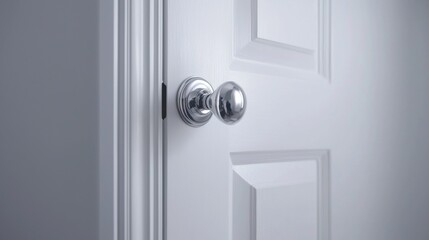 A white door with a silver handle.