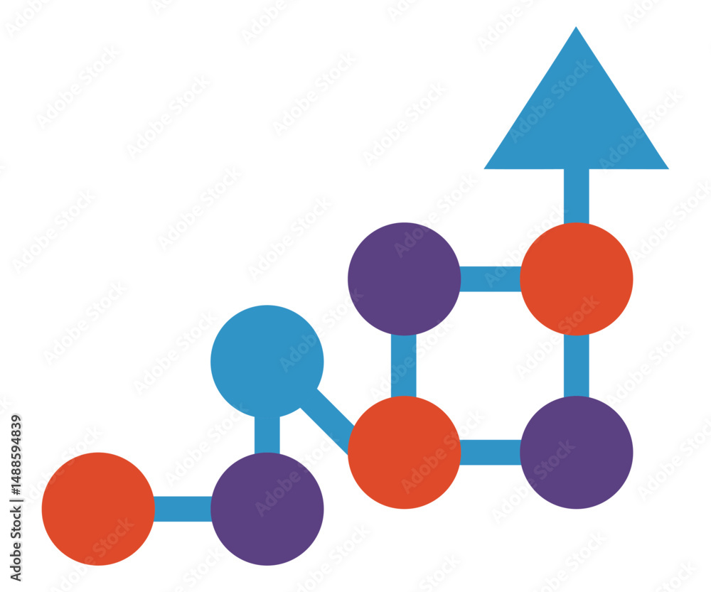 Poster a diagram showing connected circles of different colors leading to an upward pointing triangle
