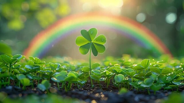 Four leaf clover with rainbow