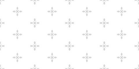 Vector grey and white floral minimalist seamless pattern. Abstract minimal geometric ornament with flowers in oriental style. Simple delicate background. Subtle texture. Repeating decorative design