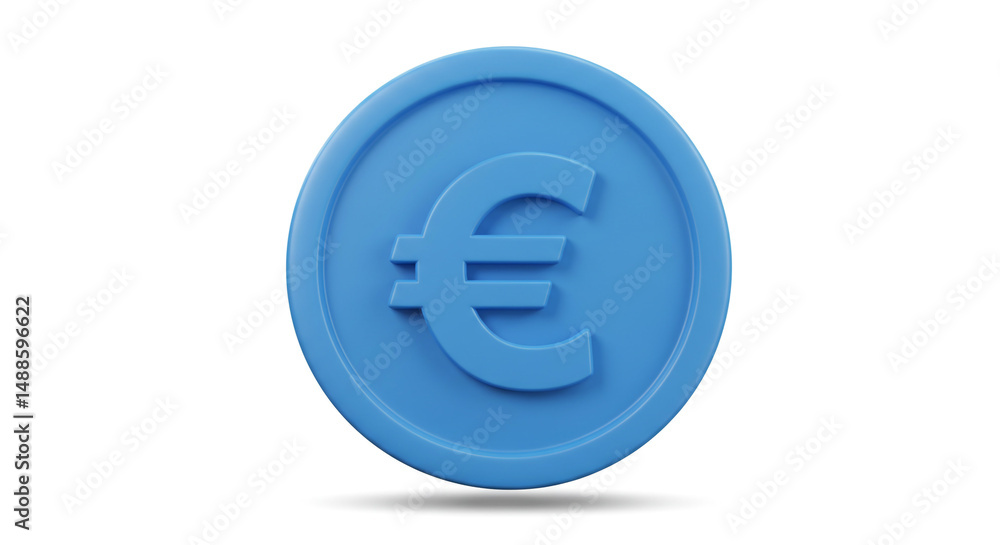 Poster a single blue euro coin isolated on a white background with soft shadow and simple design elements