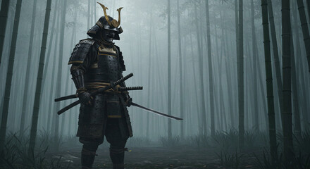 Fototapeta premium Samurai Warrior in Bamboo Forest