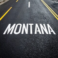 Montana road marking on asphalt with yellow lines