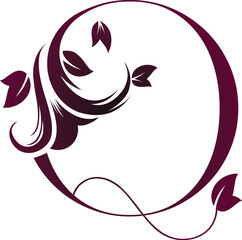 Serif letter Q with burgundy floral design