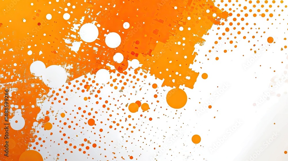 Poster abstract design featuring orange and white paint splatter patterns.