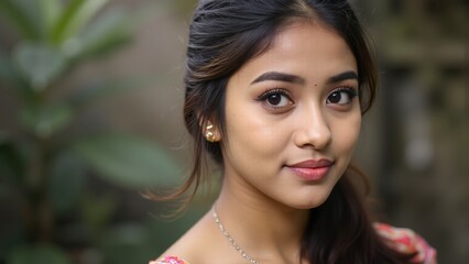 Young asian woman with glowing healthy skin holds hands on face in contemplative pose, showcasing natural beauty and radiant complexion with soft lighting and neutral background
