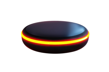 A sleek futuristic smart home speaker glows ready to connect and amplify your daily life with on transparent background