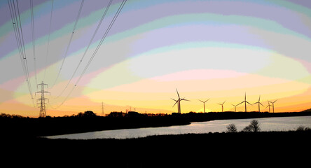 Sunset wind turbines