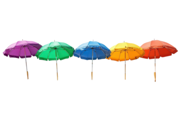 A vibrant collection of colorful umbrellas stands in cheerful defiance against a rainy day on transparent background