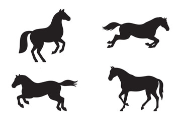 Set of running horse silhouettes in black vector style