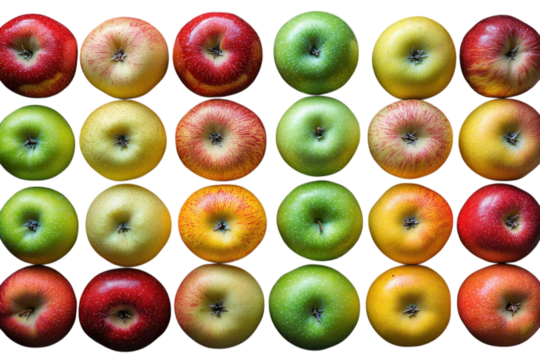 A vibrant mosaic of apples showcases nature s colorful bounty symbolizing health freshness and on transparent background