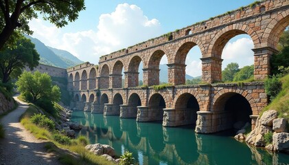 Ancient Roman aqueduct, weathered stone arches , landmark, decay, arch
