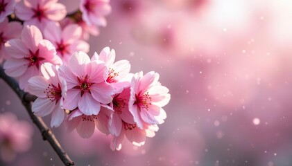 Delicate pink sakura blossoms, full bloom, soft petals , floral, pastel, pink