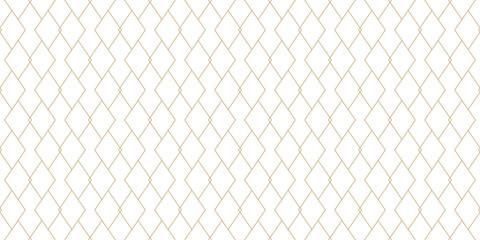 Golden vector geometric lines texture. Luxury minimalist seamless pattern with diamonds, outline rhombuses, linear grid. Minimal abstract gold and white ornament. Art deco style. Trending background