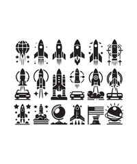 Rocket launching silhouette vector illustration isolated on a white background, Rocket icons set.
