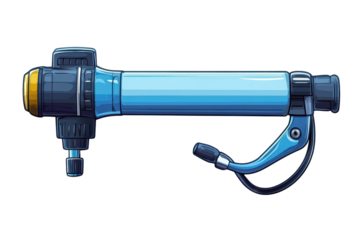 A vital blue and gold water purifier ready for adventurous journeys ensuring safe drinking on transparent background