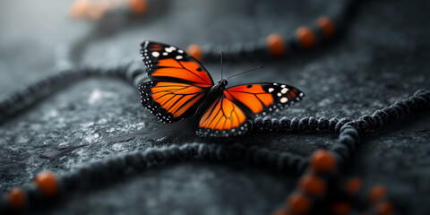 Obraz premium Gene editing in biotechnology monarch butterfly research nature macro photography environmental conservation