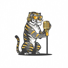 Rapping Tiger with Mic and Gold Grill