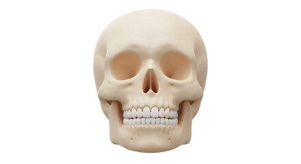 Obraz premium Anatomical illustration of a human skull with teeth on a white background in full frontal view