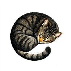 Sleeping curled cat cartoon illustration