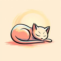 sleeping curled cat illustration
