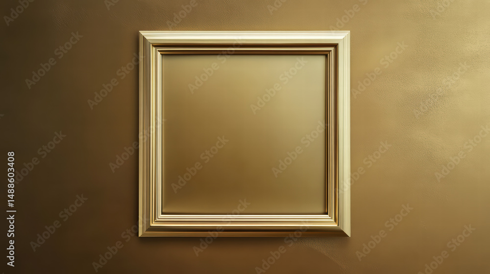 Poster golden frame on a golden backdrop: this image showcases a meticulously crafted, golden frame set aga