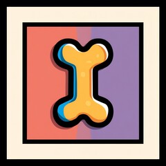 Cartoon-style dog bone icon, thick black outlines, pastel background