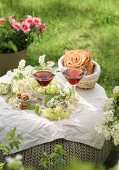 cocktails in the garden on a flower table
