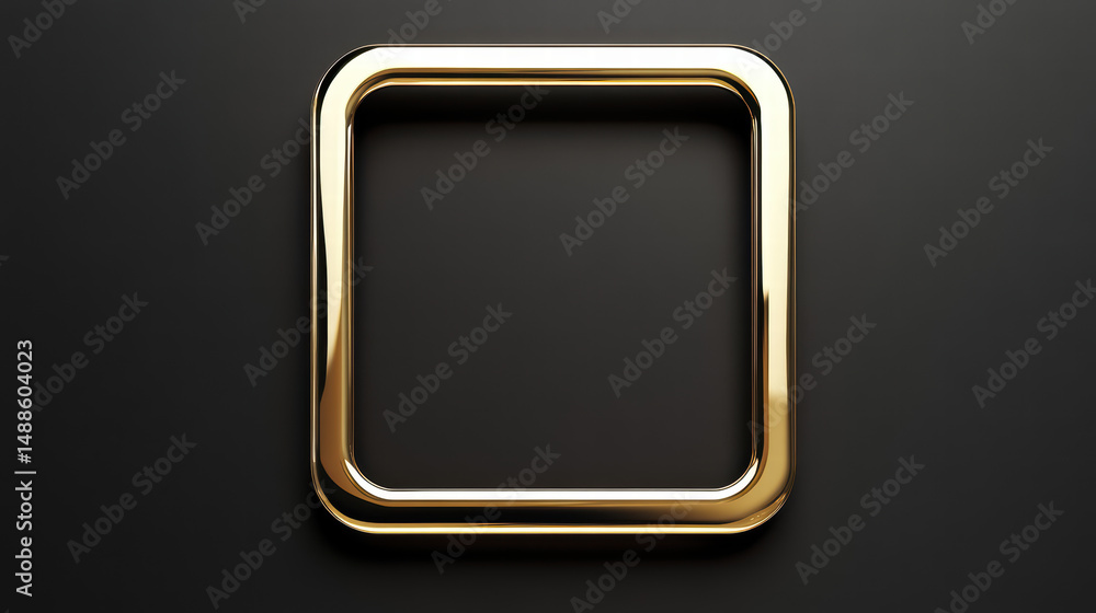 Poster golden square frame on black: a gleaming golden square frame stands out against a dramatic black bac